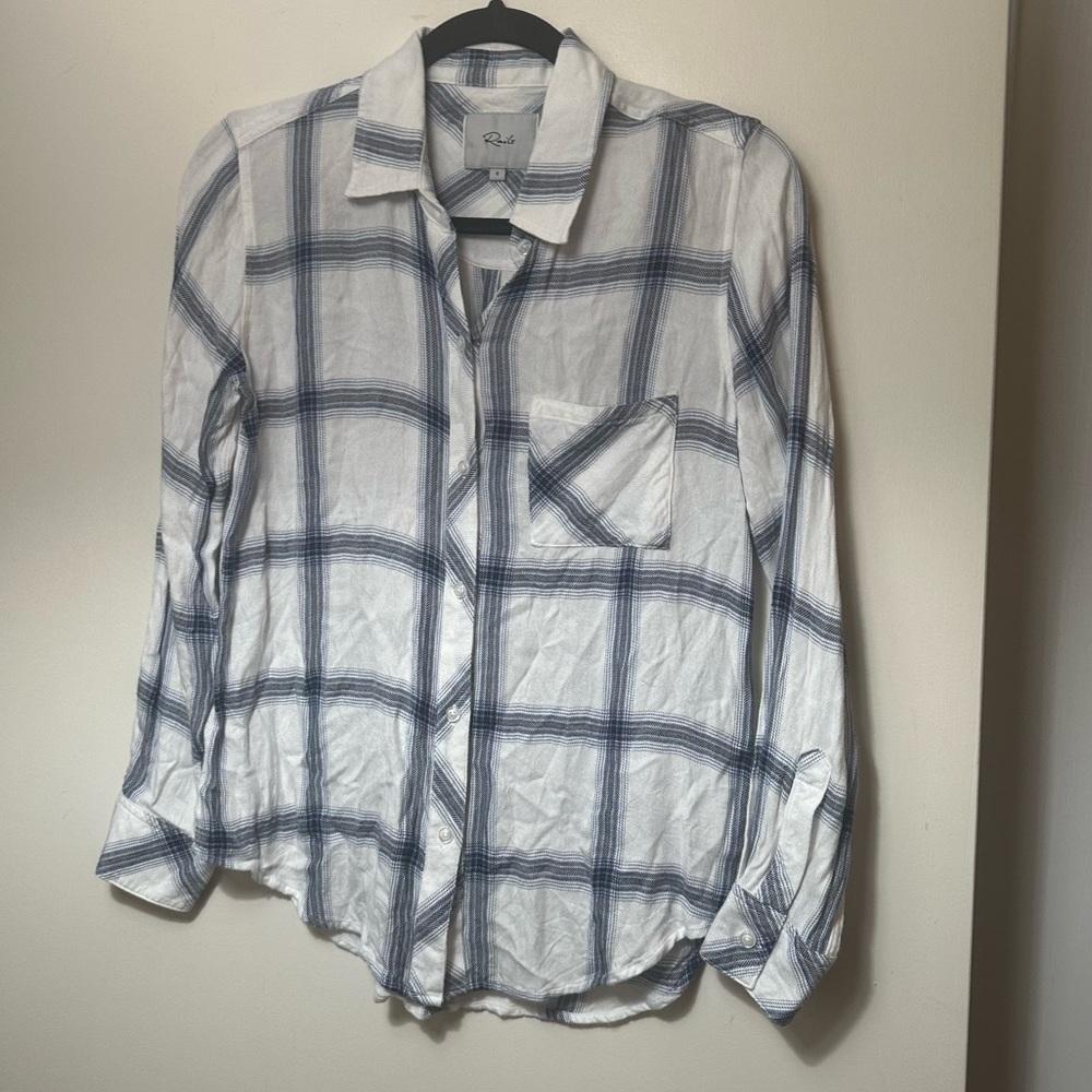 Rails Hunter White Azure Plaid 100% Rayon Super Soft Button Down Flannel‎